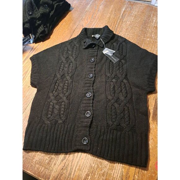 Lauren Hansen Sweaters - New Lauren Hansen Womens Size Large Black Button Front Knit Cable Sweater NWT
